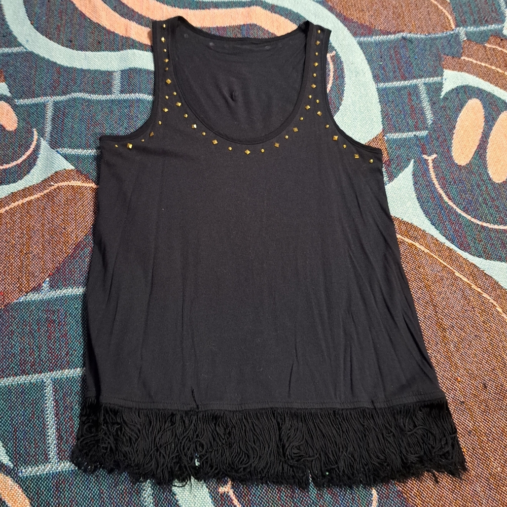 🌈BOHO TANK WITH STUDS AND FRINGE-XS